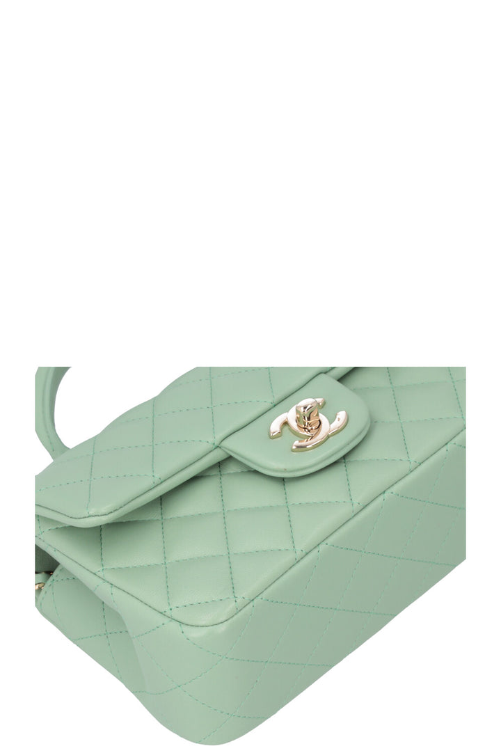 CHANEL Small Classic Flap Top Handle Bag Mint