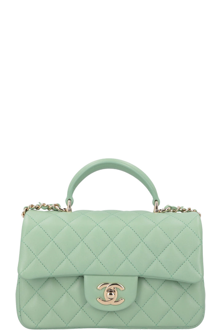 CHANEL Small Classic Flap Top Handle Bag Mint