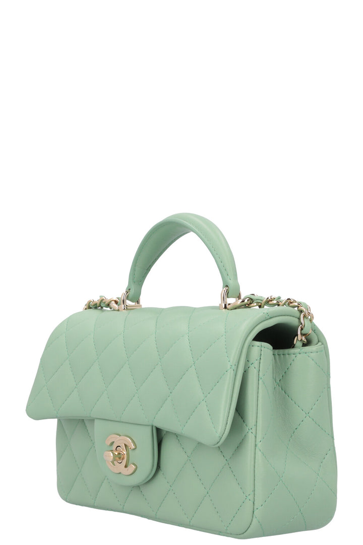 CHANEL Small Classic Flap Top Handle Bag Mint