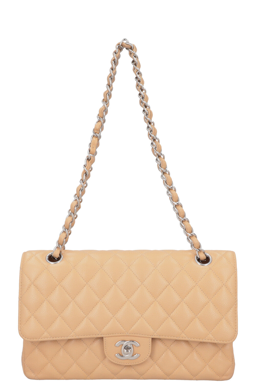 CHANEL Medium Double Flap Bag Caviar Beige