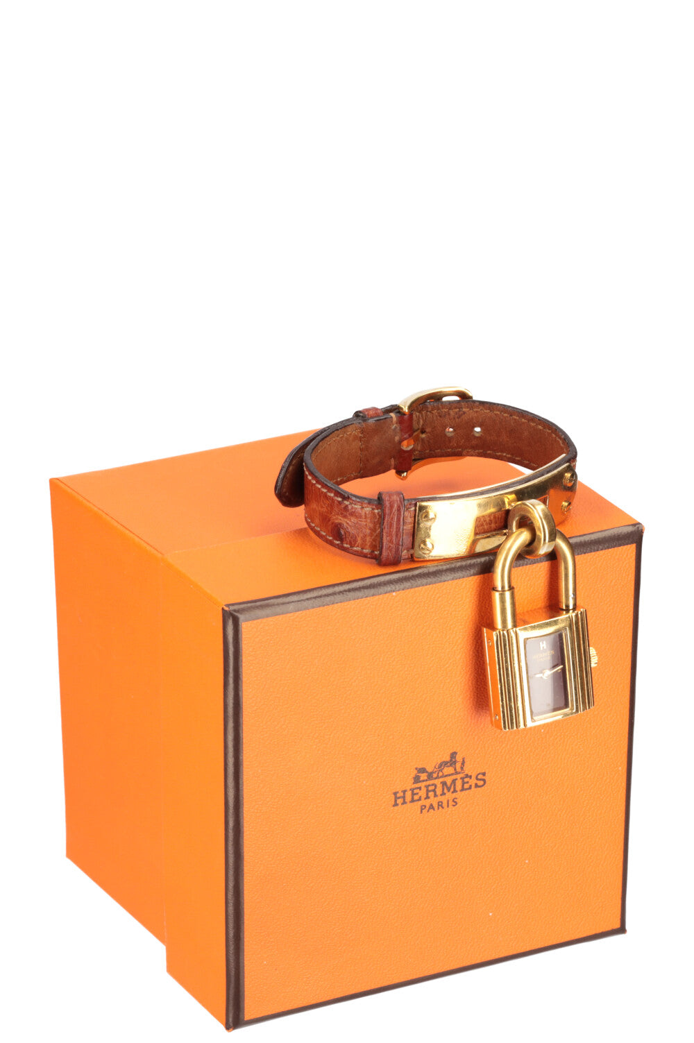 HERMÈS Montre Kelly Plaqué Watch Ostrich Gold