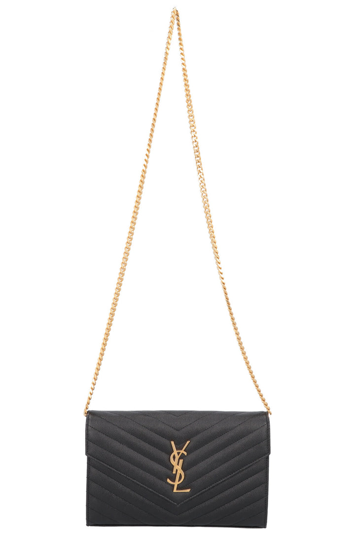 SAINT LAURENT Portefeuille Classique Cassandre Chaîne Cuir Noir