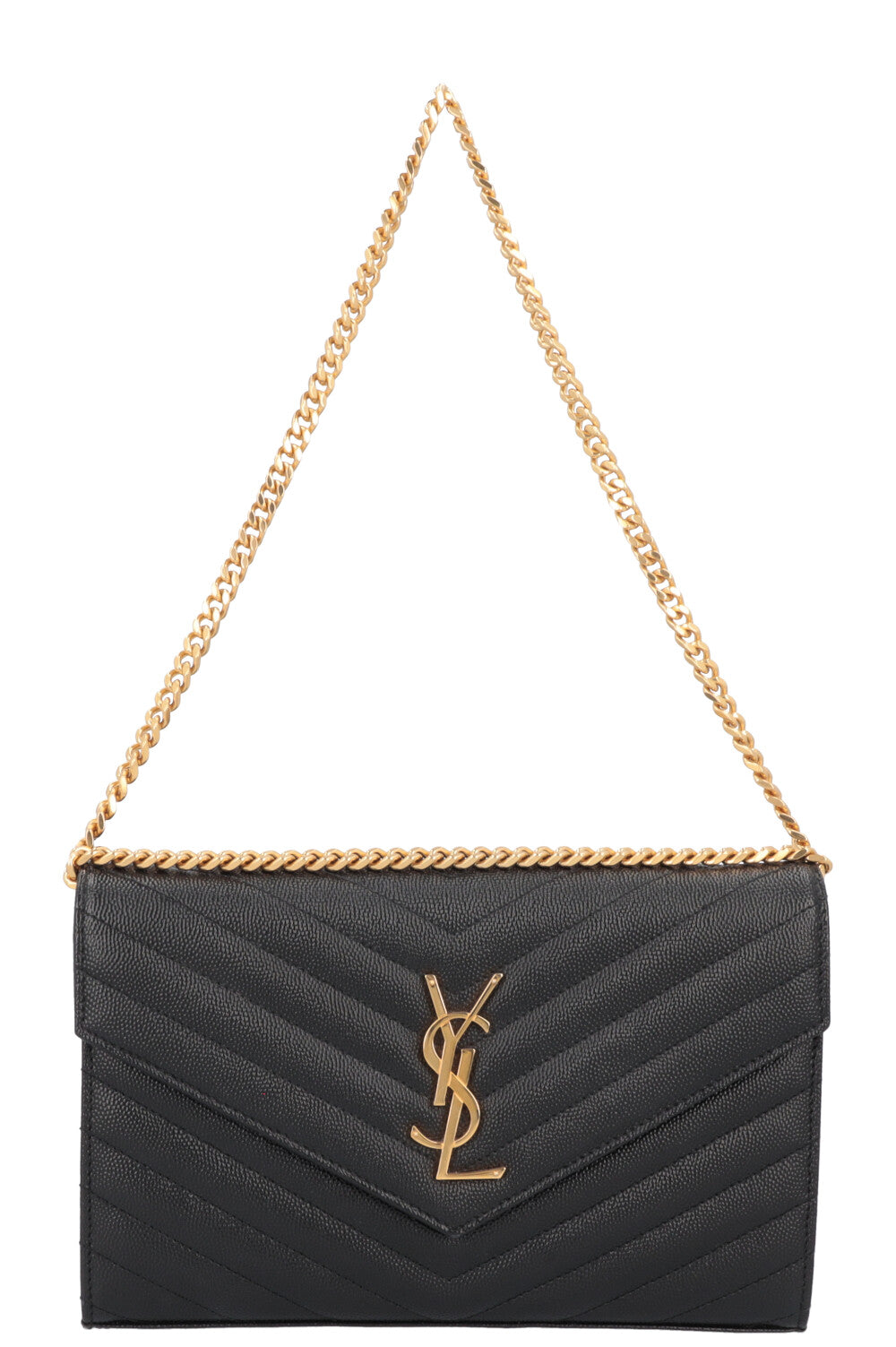 SAINT LAURENT Classic Cassandre Chain Wallet Leather Black