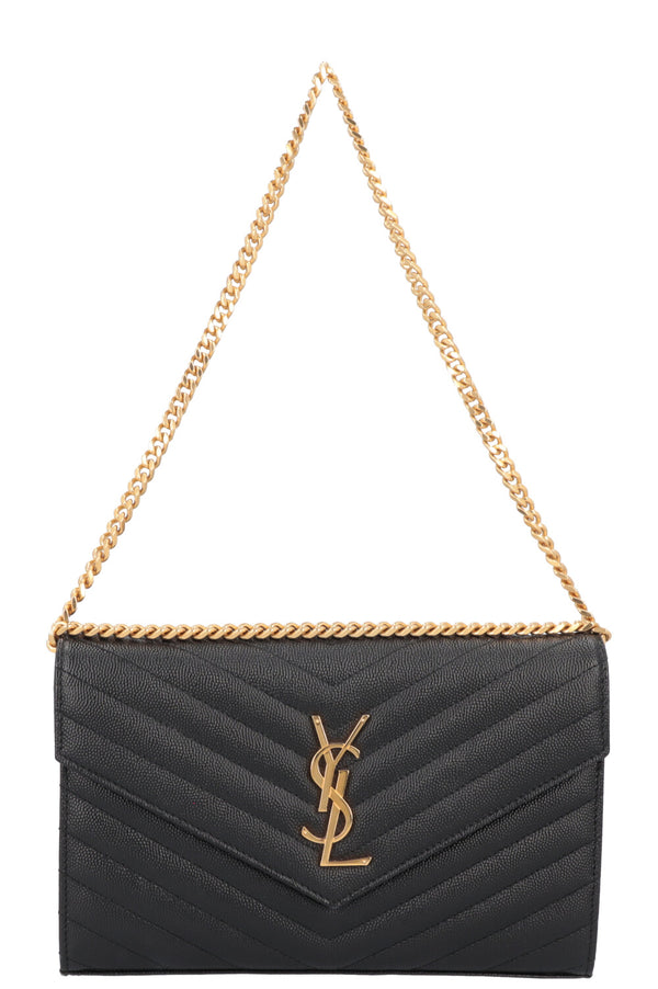 SAINT LAURENT Classic Cassandre Chain Wallet Leather Black