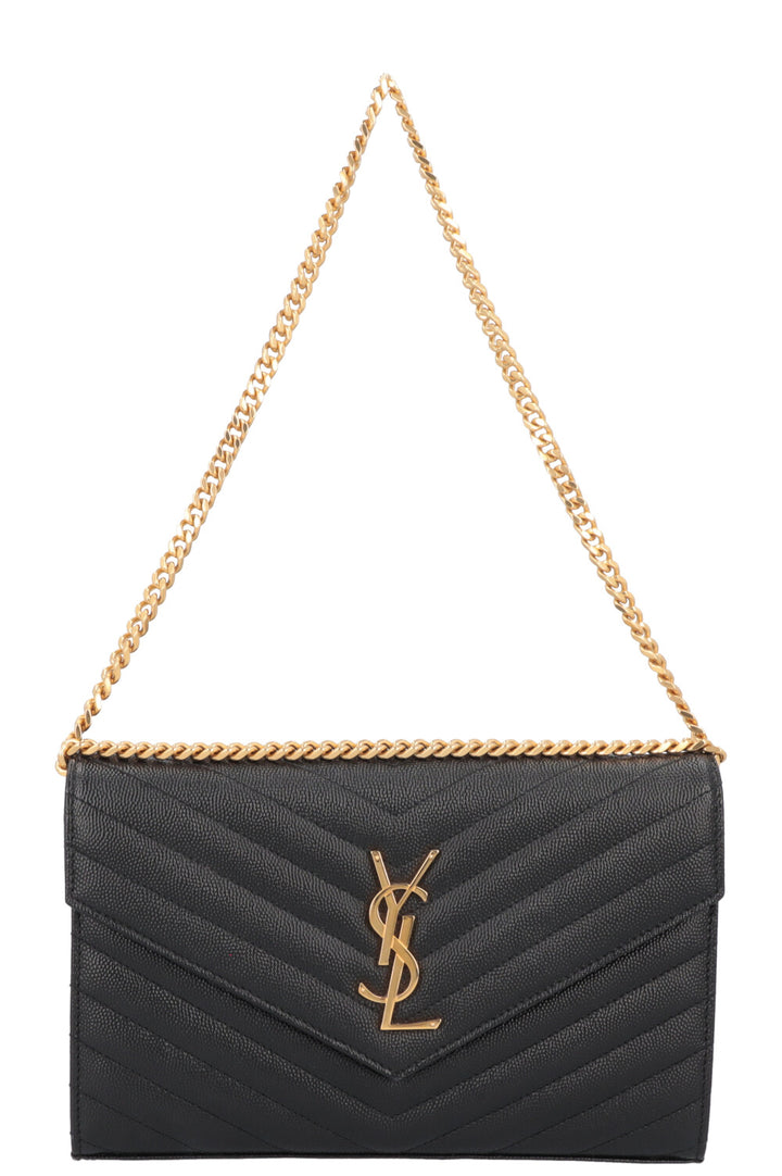 SAINT LAURENT Classic Cassandre Chain Wallet Leather Black
