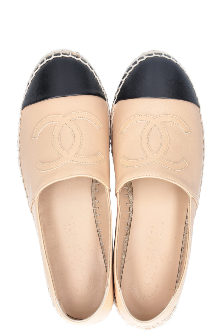 CHANEL Espadrilles Leather Beige Black