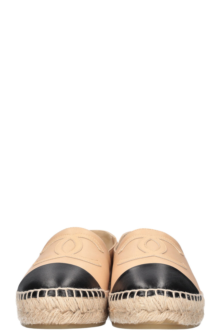 CHANEL Espadrilles Leather Beige Black