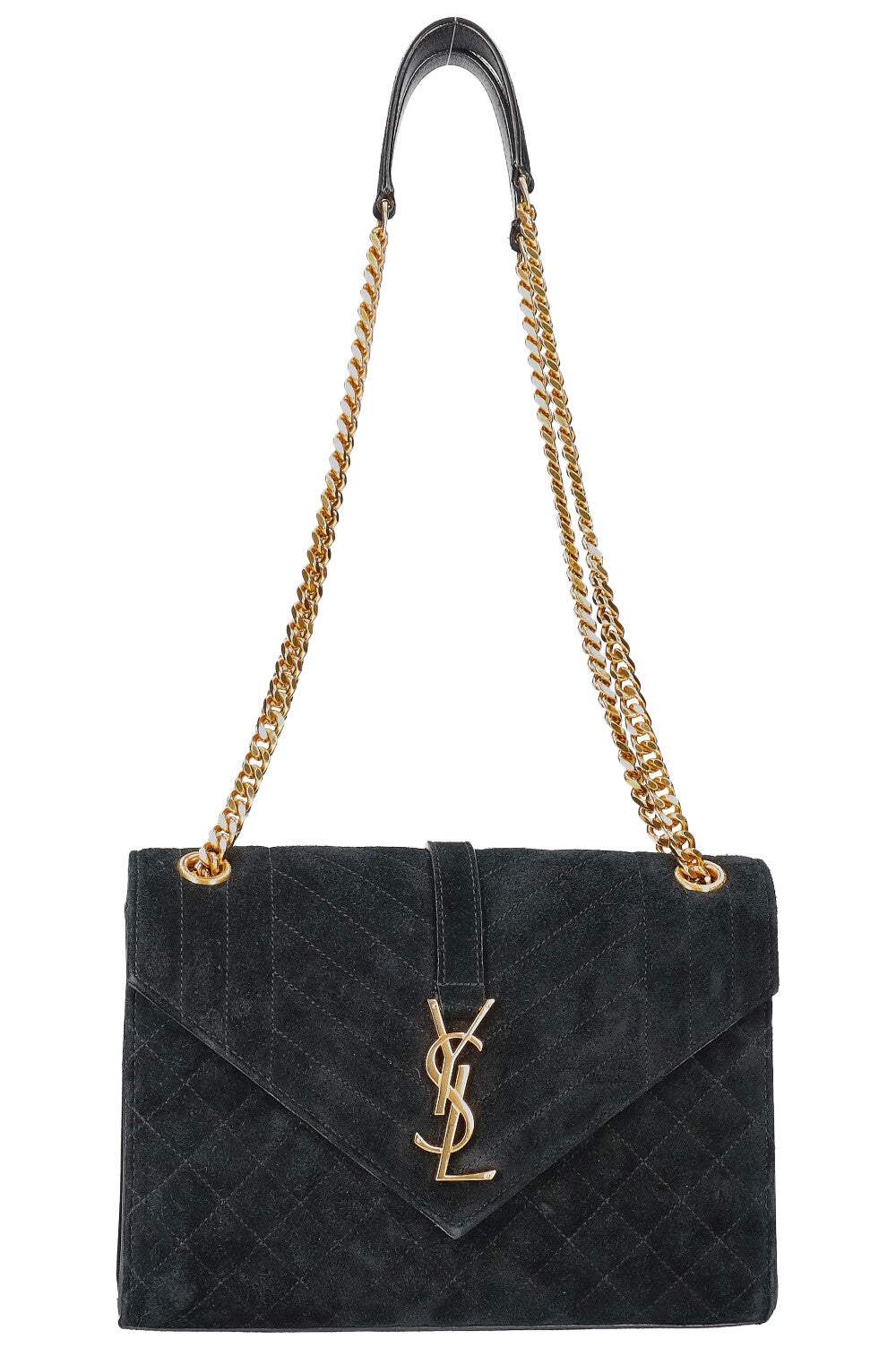 SAINT LAURENT Classic Monogram Envelope Medium Bag Suede Black