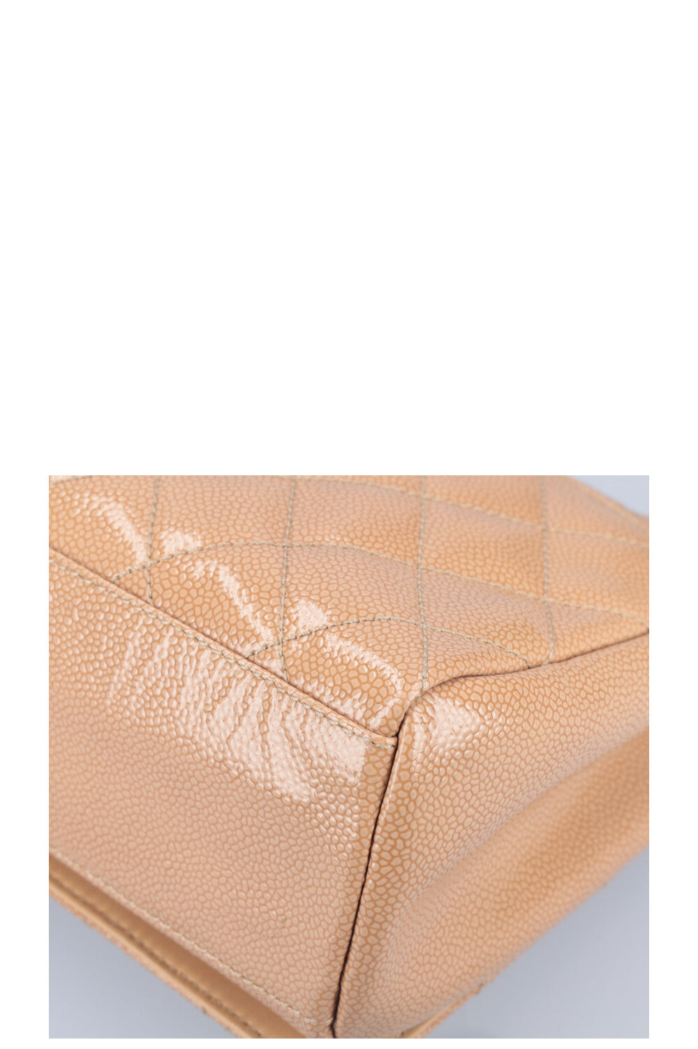 CHANEL 2.55 Single Flap Bag Patent Caviar Beige