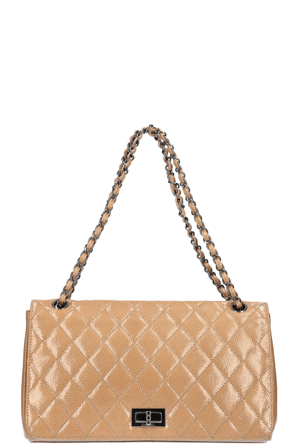 CHANEL 2.55 Single Flap Bag Patent Caviar Beige