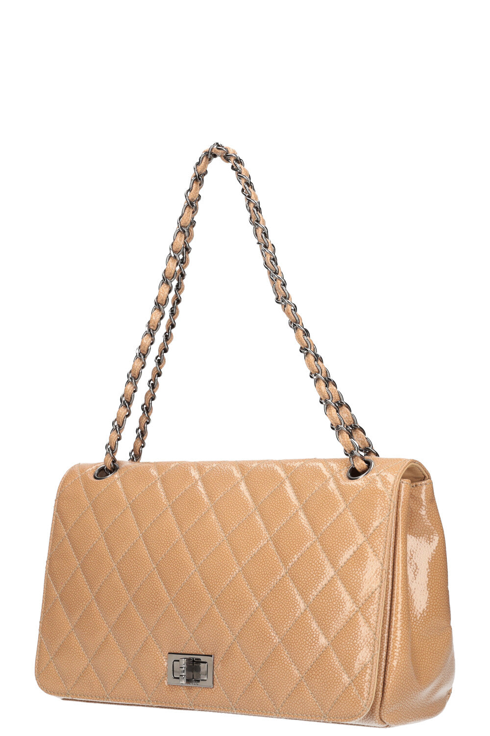 CHANEL 2.55 Single Flap Bag Patent Caviar Beige