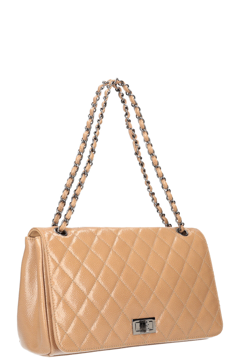 CHANEL 2.55 Single Flap Bag Patent Caviar Beige