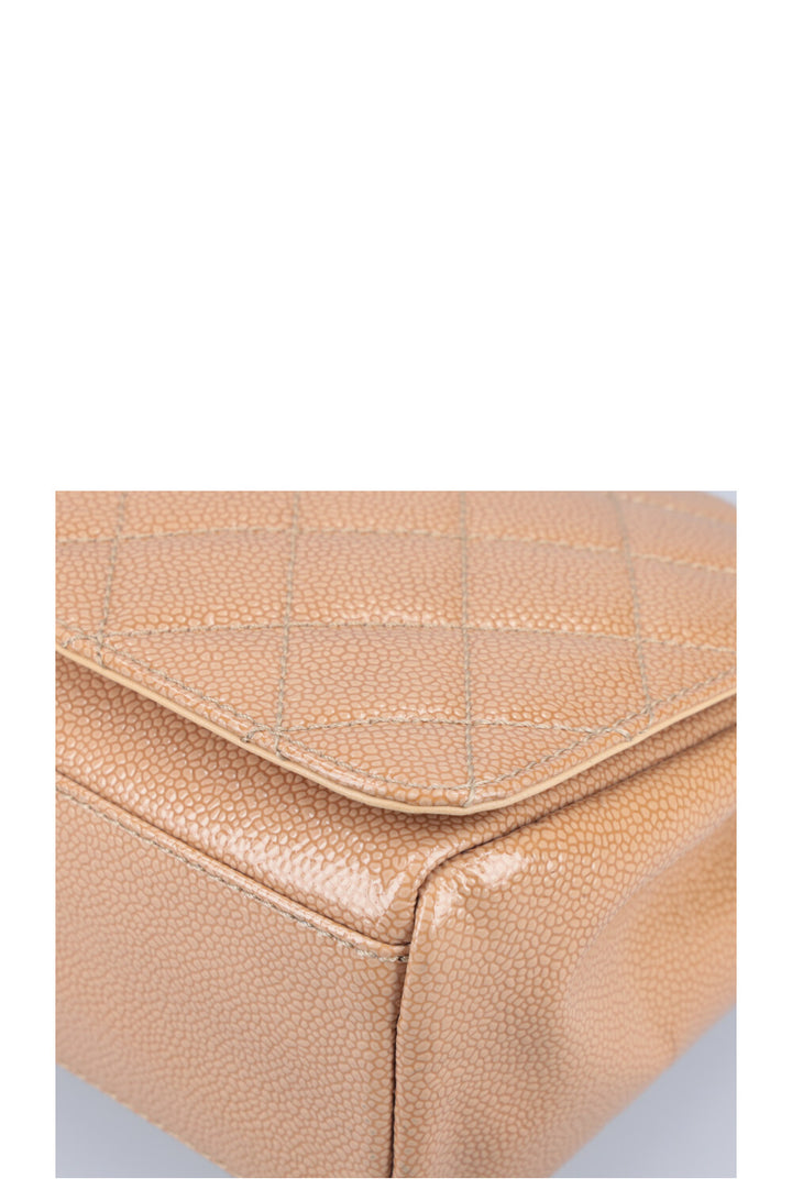 CHANEL 2.55 Single Flap Bag Patent Caviar Beige