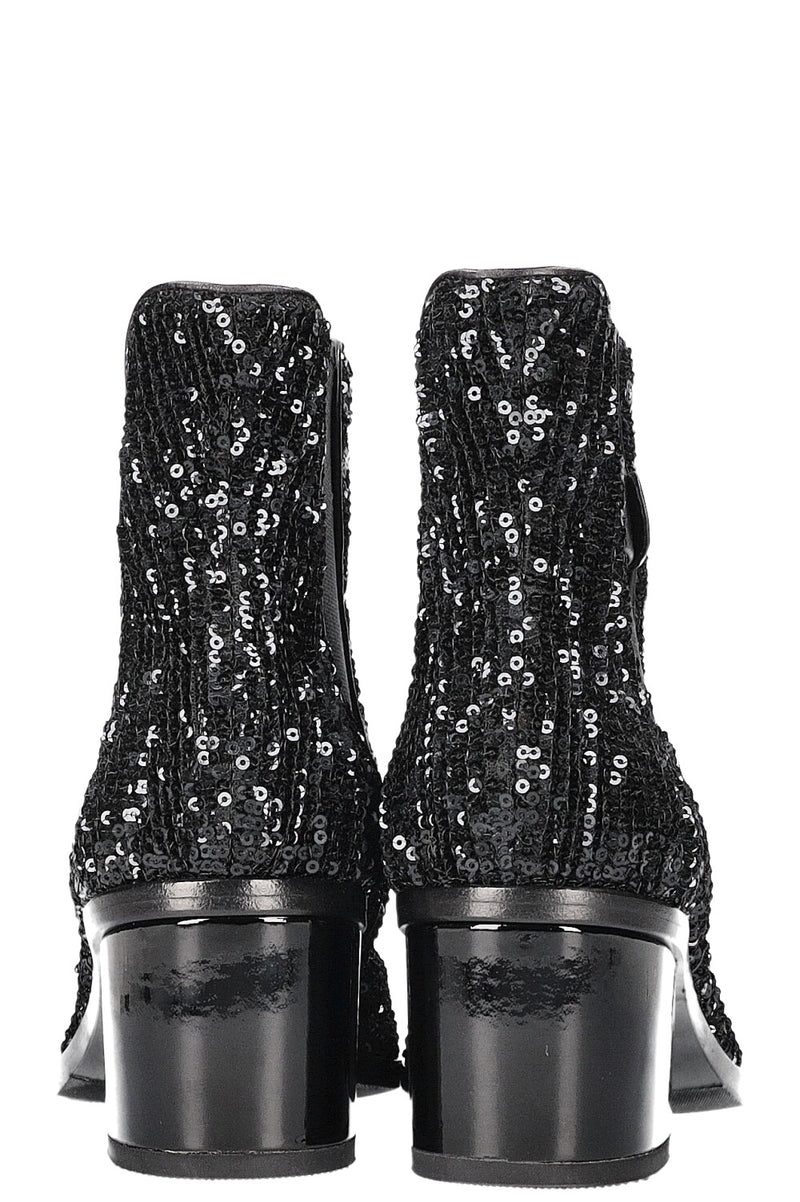 CHANEL 2019 CC Sequin Chelsea Boots Black