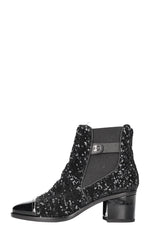 CHANEL 2019 CC Sequin Chelsea Boots Black