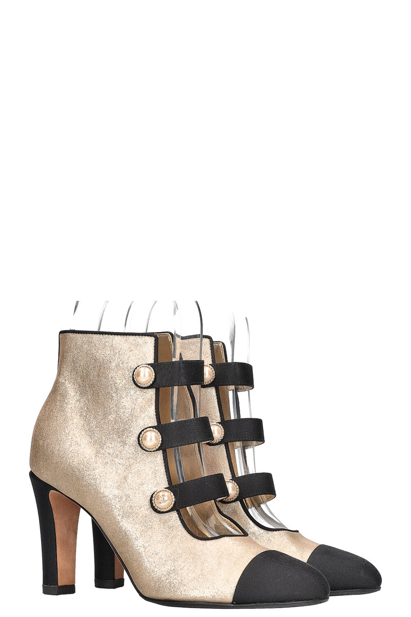 CHANEL 2018 Ankle Boots Cut Out Gold Pearl