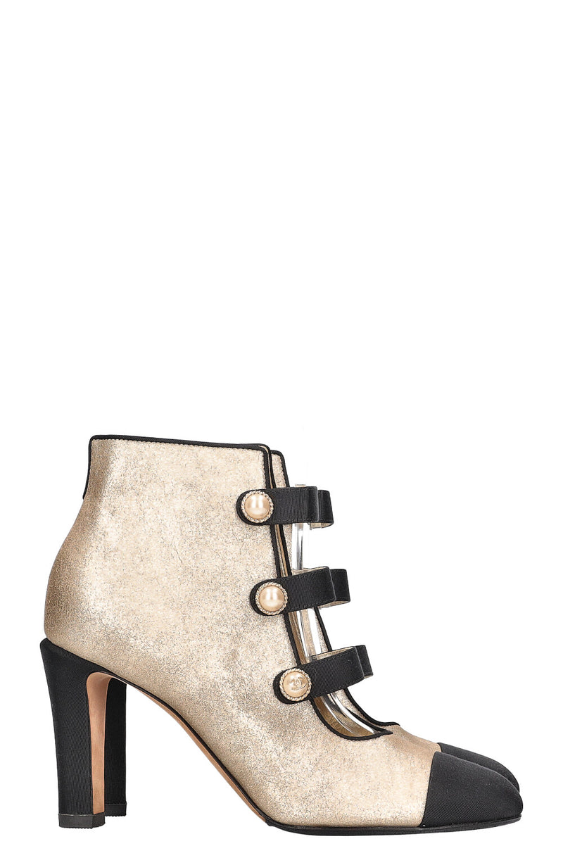 CHANEL 2018 Ankle Boots Cut Out Gold Pearl