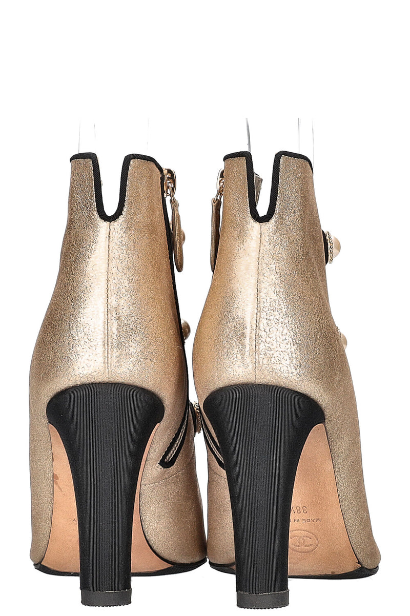 CHANEL 2018 Ankle Boots Cut Out Gold Pearl