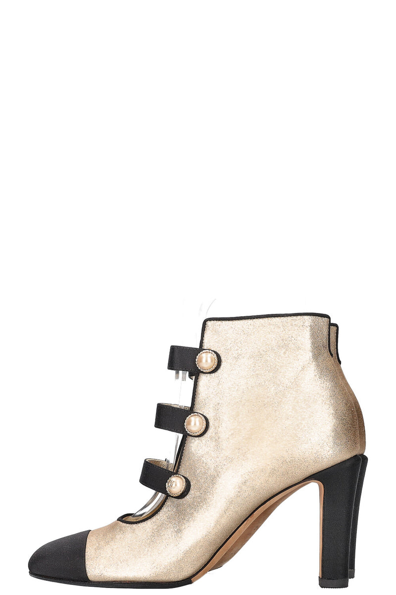 CHANEL 2018 Ankle Boots Cut Out Gold Pearl