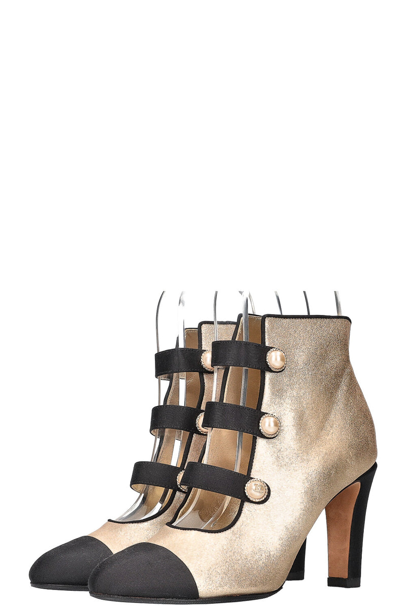 CHANEL 2018 Ankle Boots Cut Out Gold Pearl