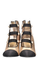 CHANEL 2018 Ankle Boots Cut Out Gold Pearl