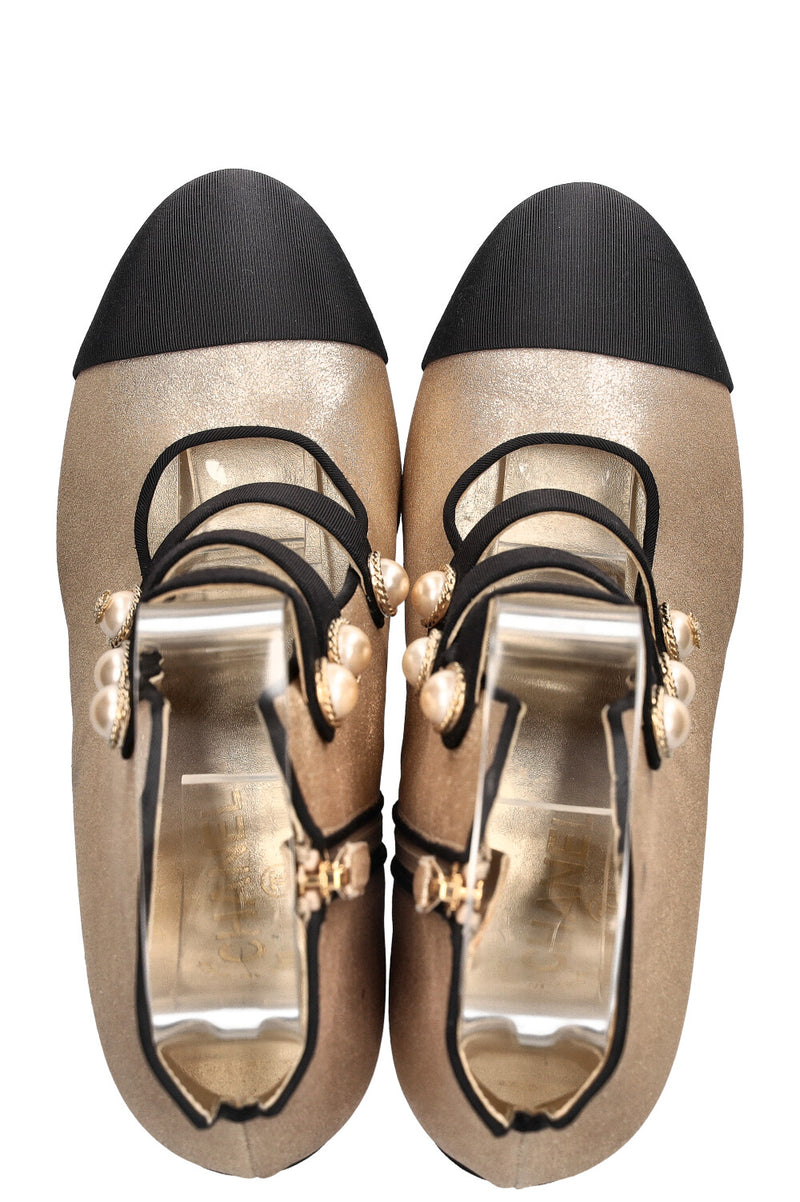 CHANEL 2018 Ankle Boots Cut Out Gold Pearl