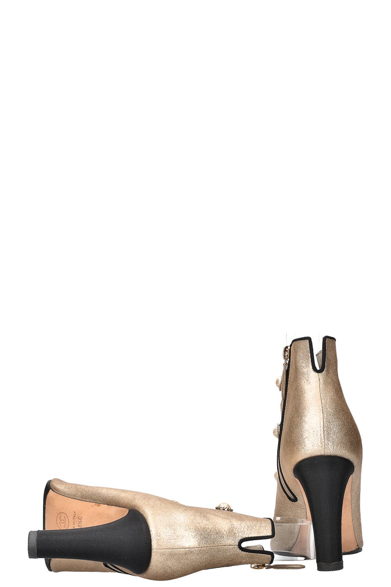 CHANEL 2018 Ankle Boots Cut Out Gold Pearl