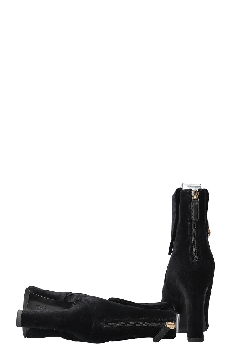 CHANEL Velvet Coin Ankle Boots Black