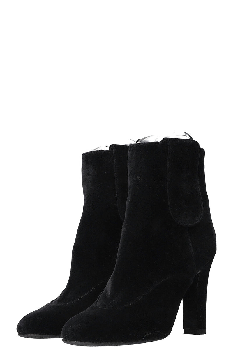 CHANEL Velvet Coin Ankle Boots Black