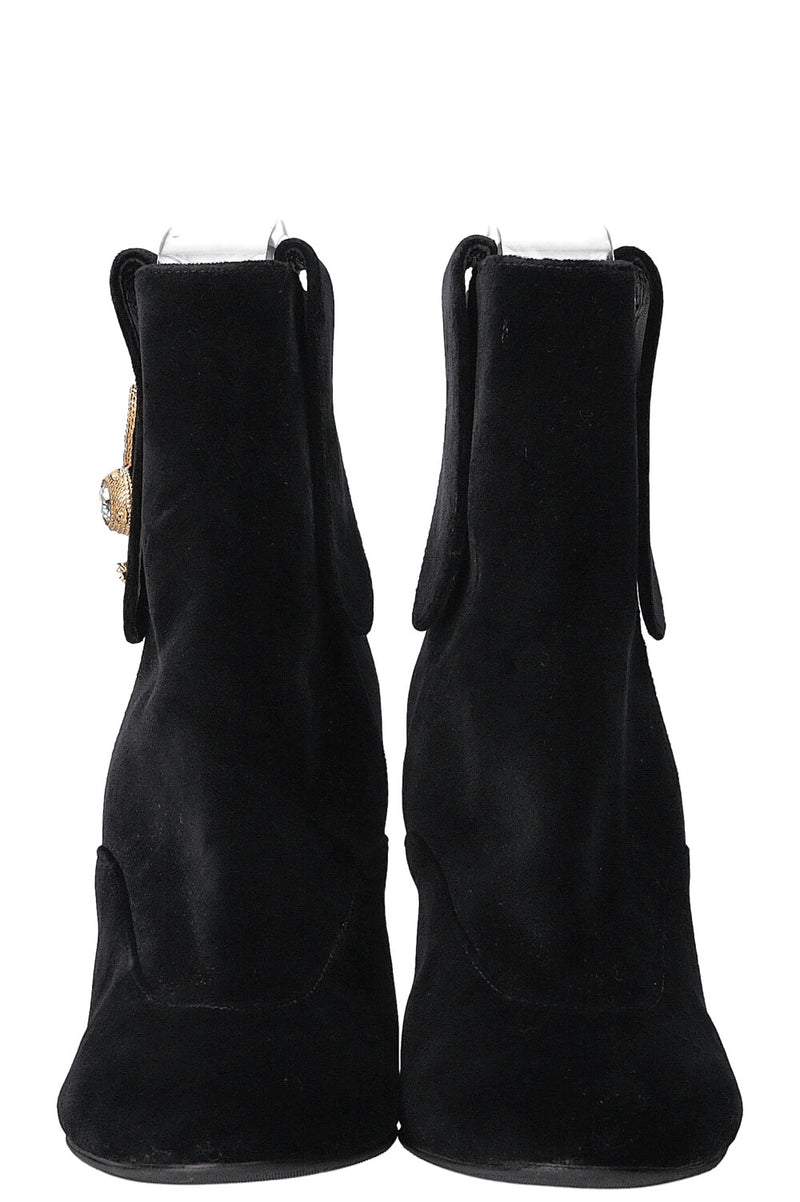 CHANEL Velvet Coin Ankle Boots Black
