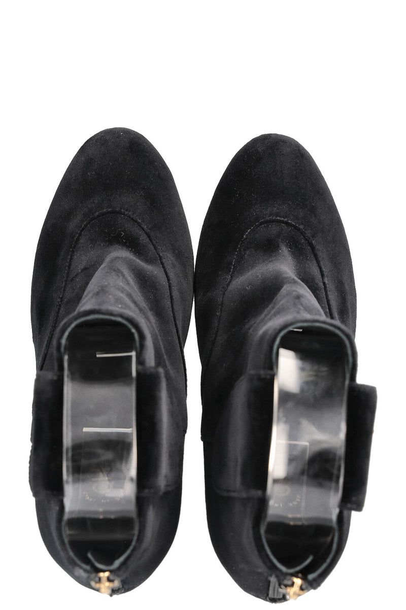 CHANEL Velvet Coin Ankle Boots Black