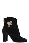 CHANEL Velvet Coin Ankle Boots Black