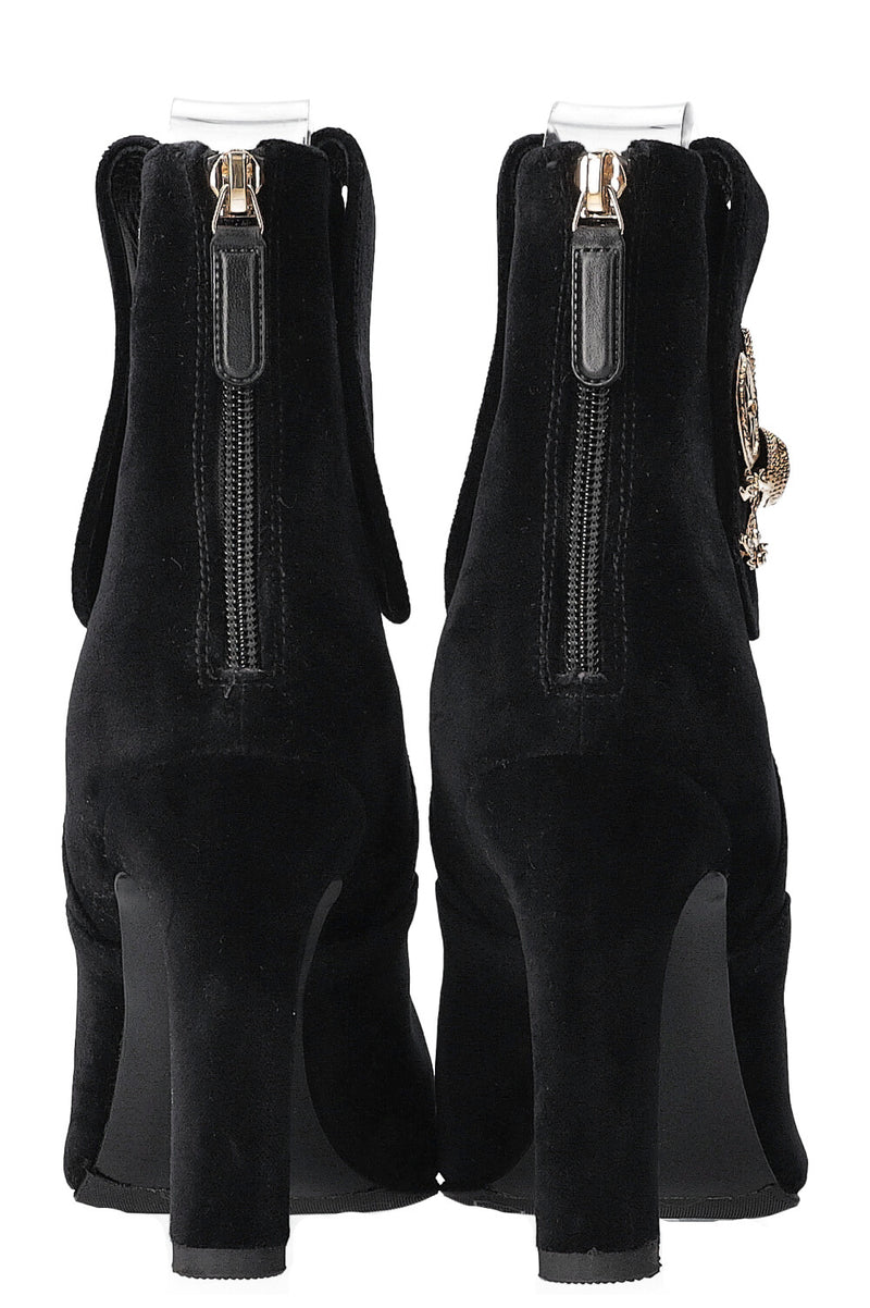CHANEL Velvet Coin Ankle Boots Black