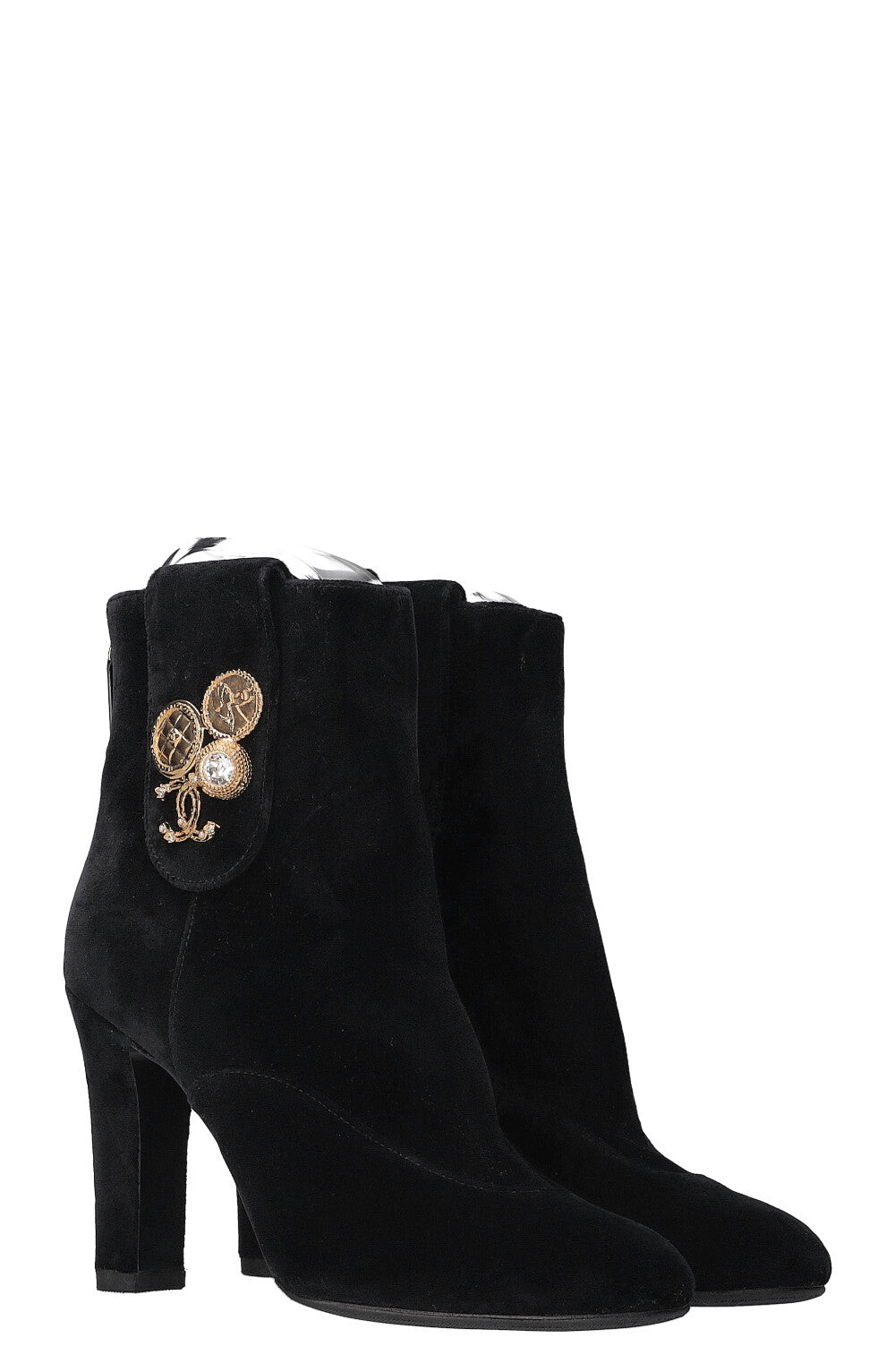 CHANEL Velvet Coin Ankle Boots Black