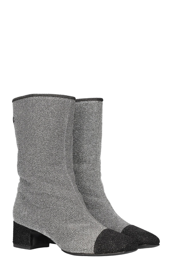 CHANEL Glitter Boots Short Silver FW17