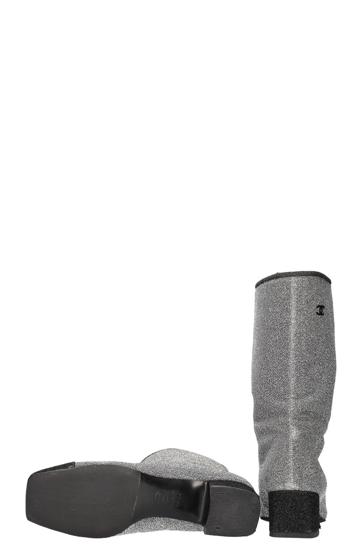 CHANEL Glitter Boots Short Silver FW17