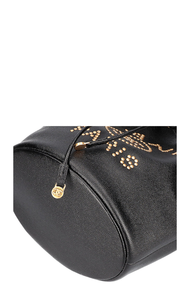 CHANEL Deauville Drawstring Bucket Bag Black