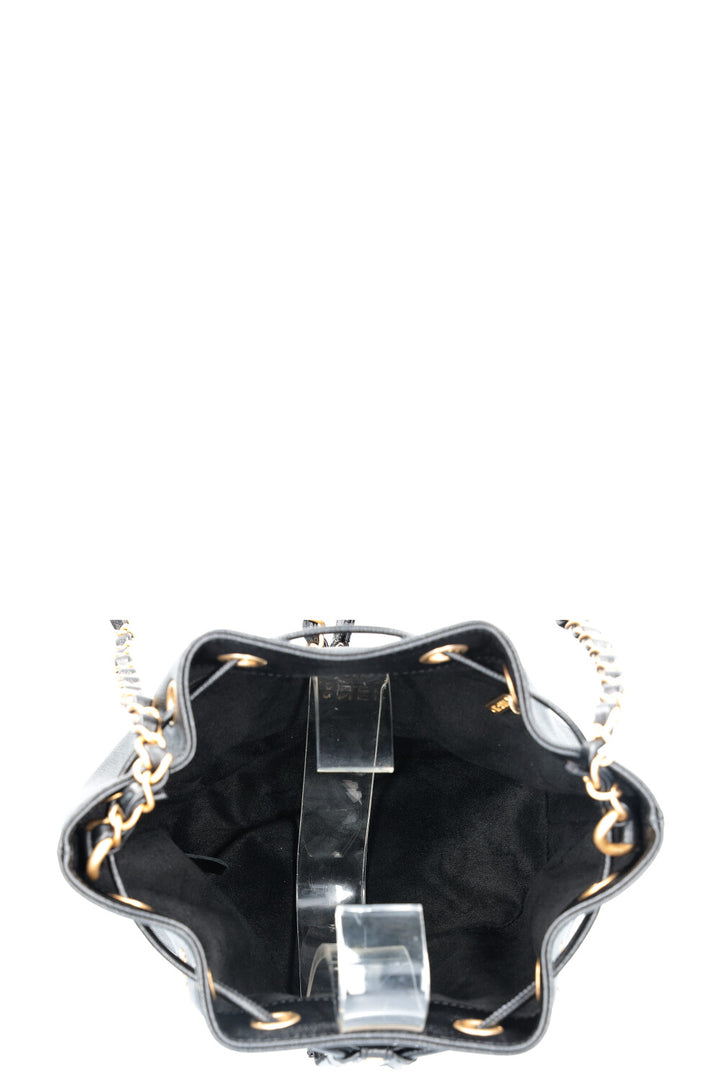 CHANEL Deauville Drawstring Bucket Bag Black