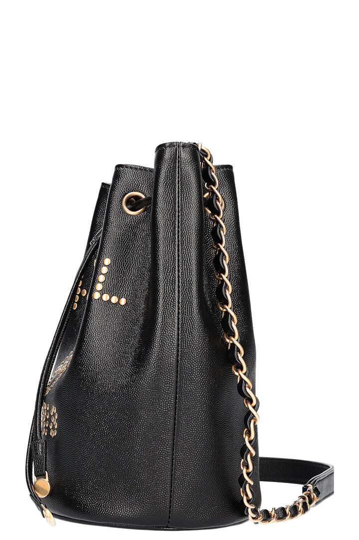 CHANEL Deauville Drawstring Bucket Bag Black