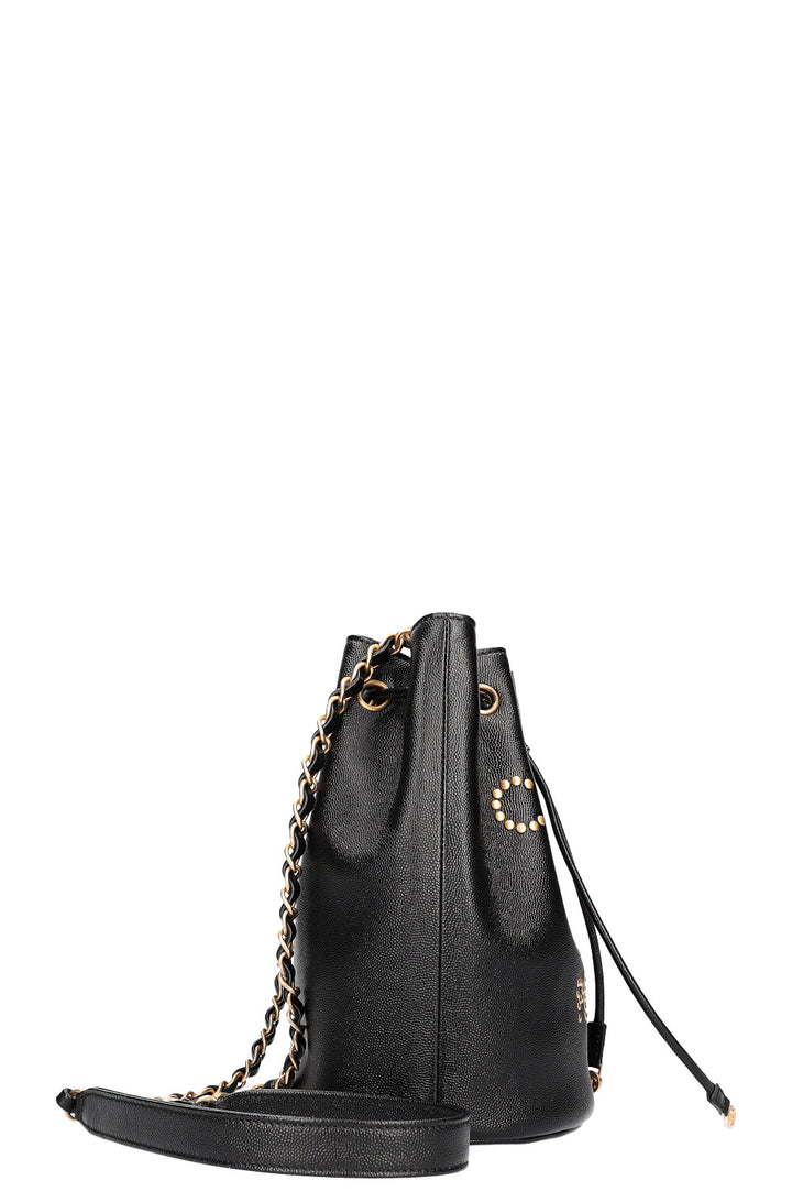 CHANEL Deauville Drawstring Bucket Bag Black