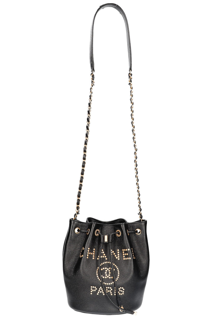 CHANEL Deauville Drawstring Bucket Bag Black