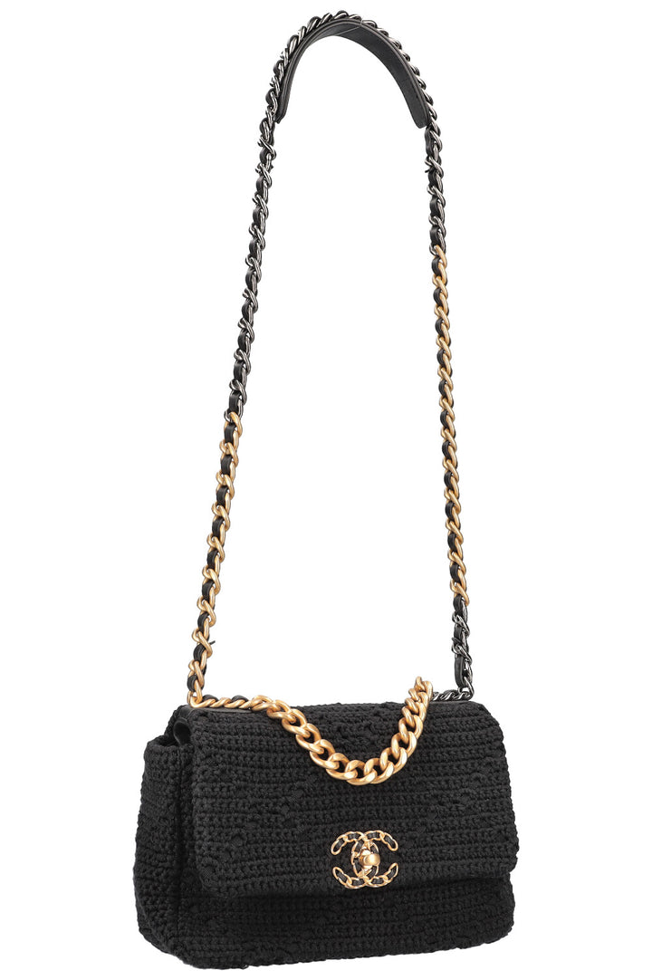 CHANEL Medium 19 Cotton Crochet Bag Black