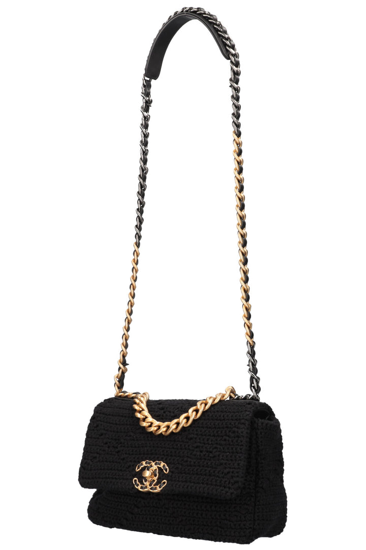 CHANEL Medium 19 Cotton Crochet Bag Black