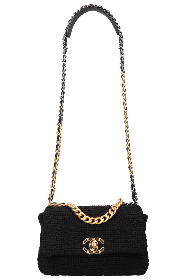 CHANEL Medium 19 Cotton Crochet Bag Black