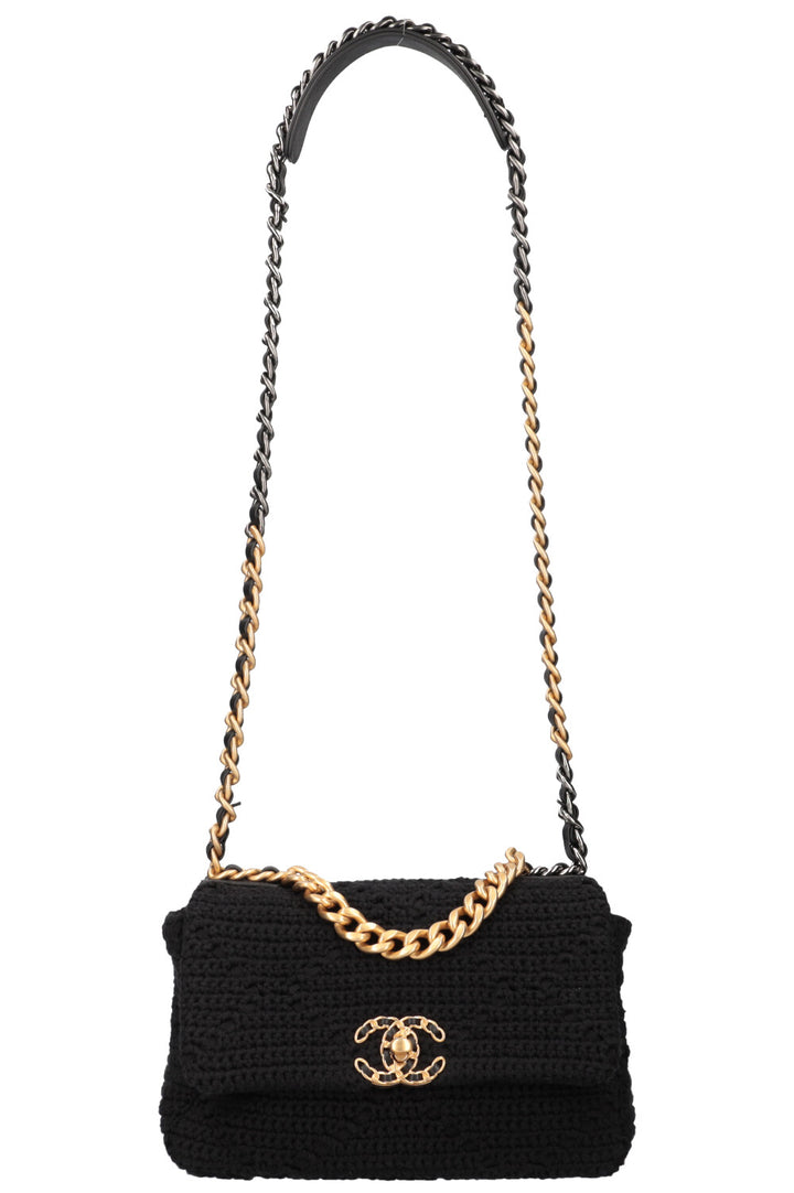 CHANEL Medium 19 Cotton Crochet Bag Black