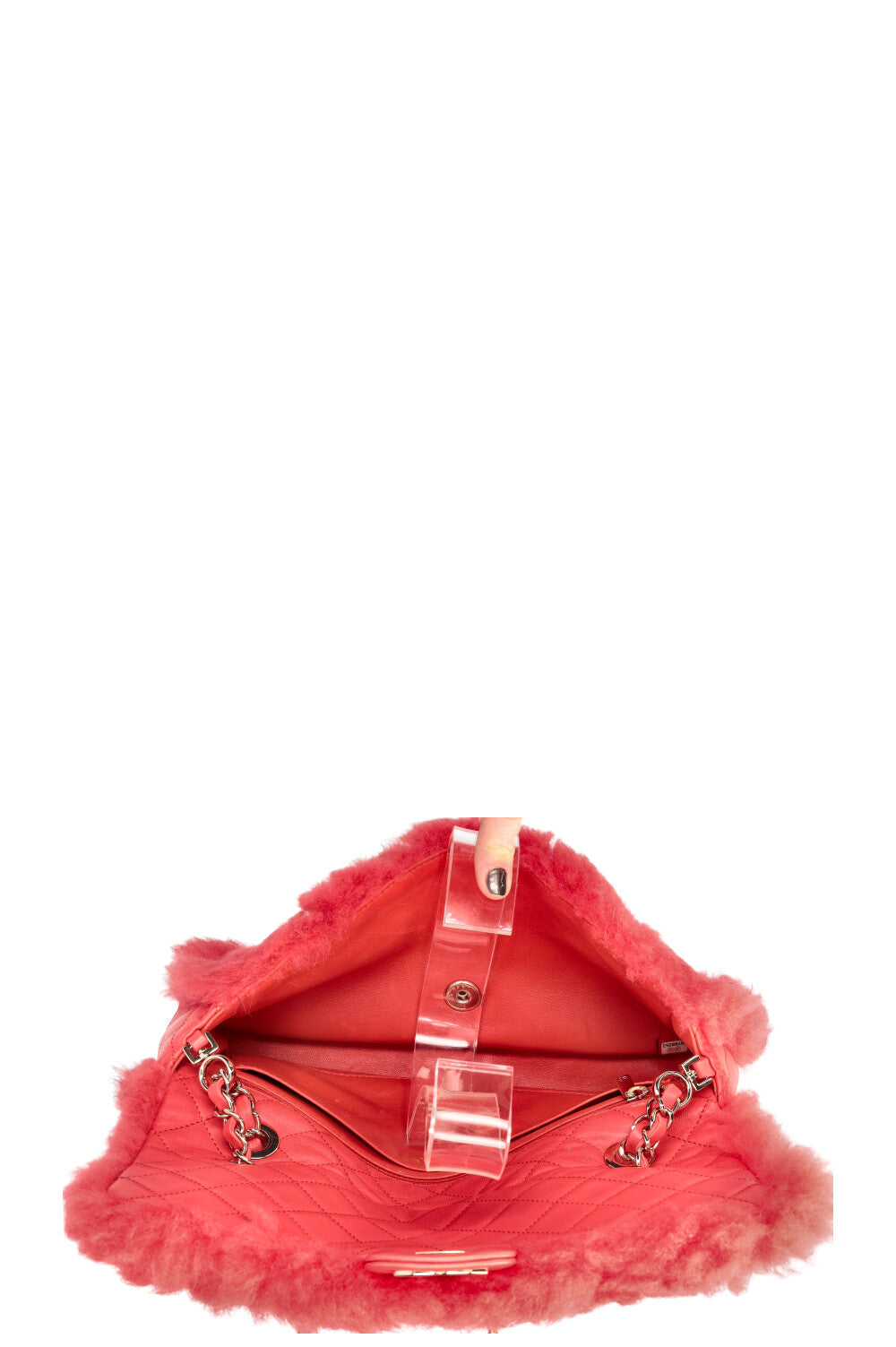 CHANEL 2019 Shearling Classic Single Flap Coral