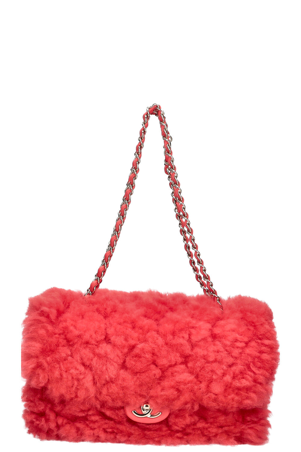 CHANEL 2019 Shearling Classic Single Flap Coral