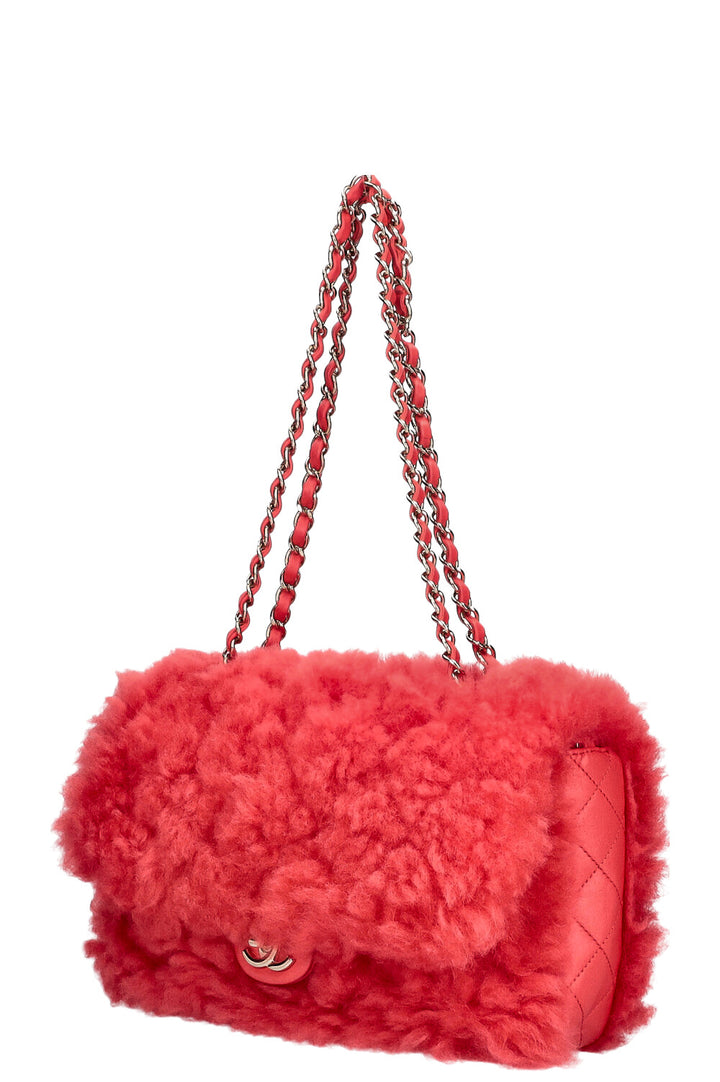 CHANEL 2019 Shearling Classic Single Flap Coral