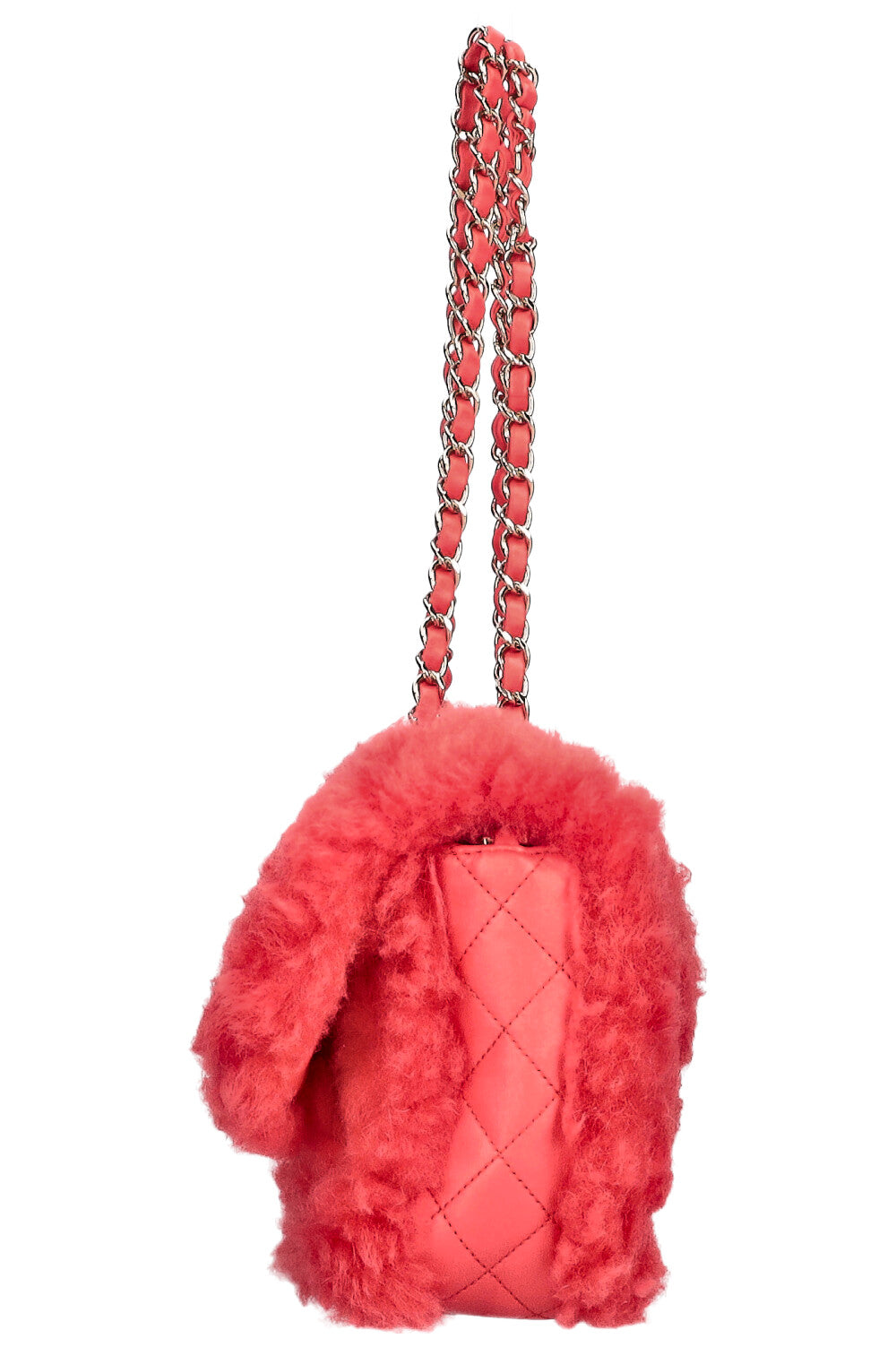 CHANEL 2019 Shearling Classic Single Flap Coral