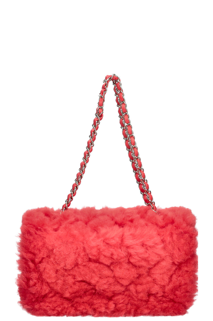 CHANEL 2019 Shearling Classic Single Flap Coral